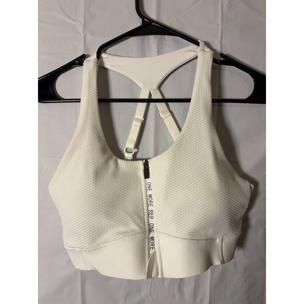Zyia Active White One More Rep Zip Front Sports Bra Honeycomb Mesh Medium